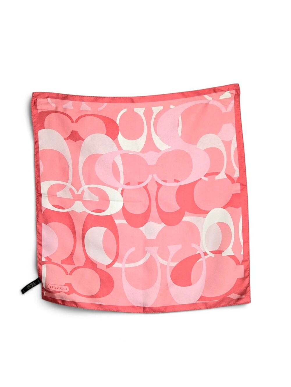 Coach Silk Scarf. Coral/pink/white.. - Picture 3 of 7